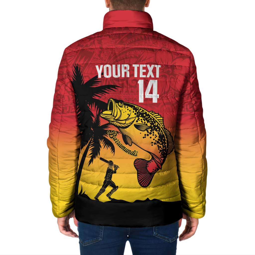Custom Papua New Guinea Cricket Padded Jacket PNG Barramundis - Polynesian Pride