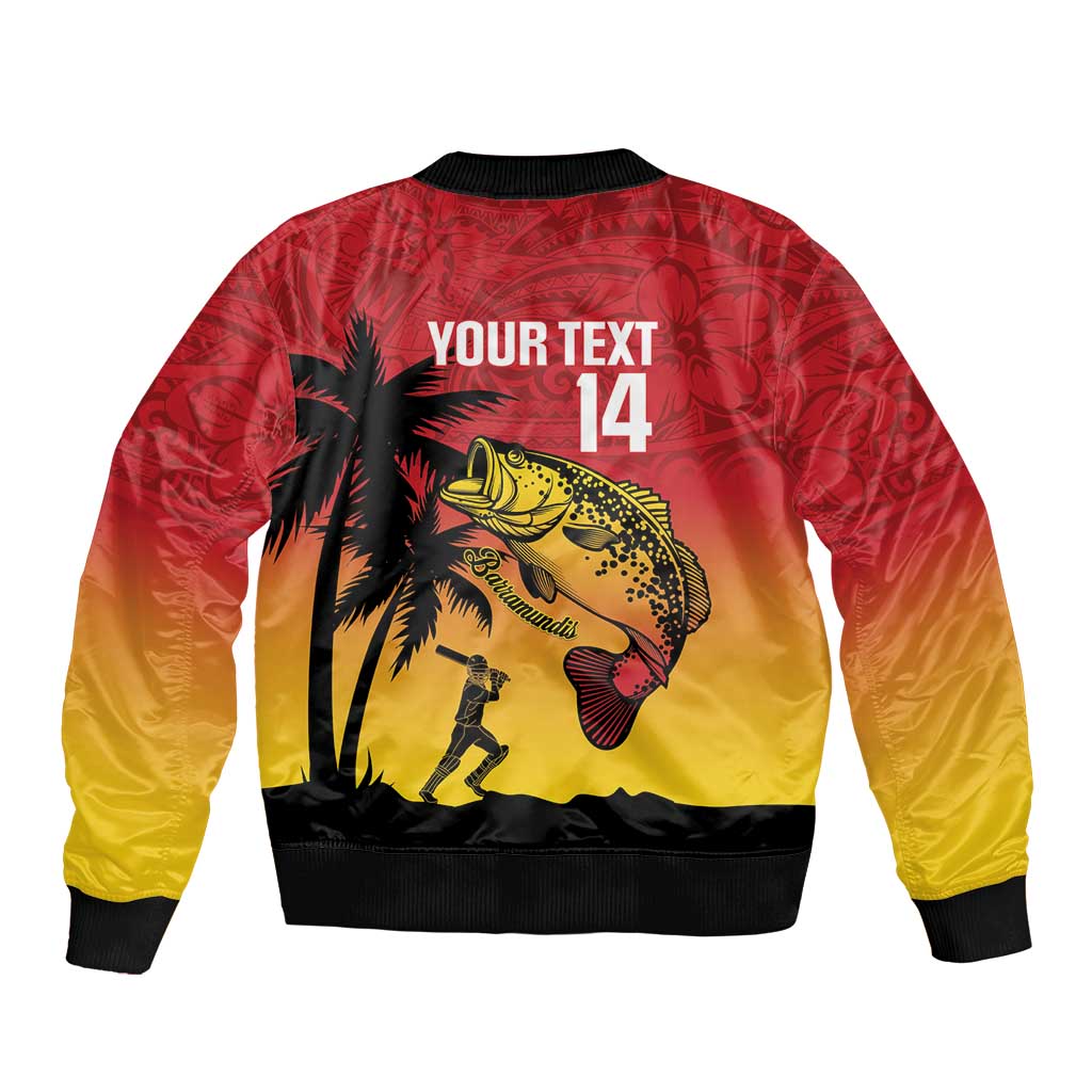 Custom Papua New Guinea Cricket Sleeve Zip Bomber Jacket PNG Barramundis - Polynesian Pride