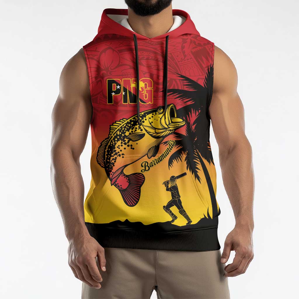 Custom Papua New Guinea Cricket Sleeveless Hoodie PNG Barramundis - Polynesian Pride
