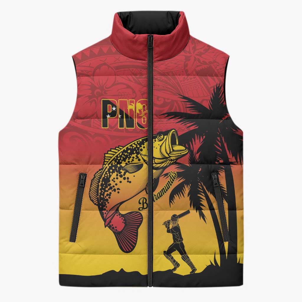 Custom Papua New Guinea Cricket Sleeveless Puffer Jacket PNG Barramundis - Polynesian Pride