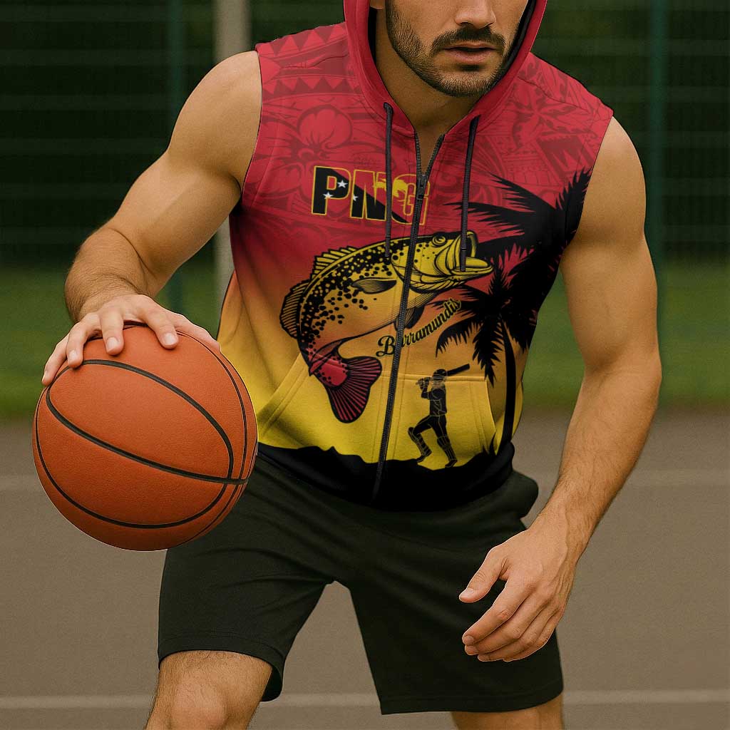 Custom Papua New Guinea Cricket Sleeveless Zip Hoodie PNG Barramundis LT14 - Polynesian Pride