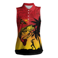 Custom Papua New Guinea Cricket Women Sleeveless Polo Shirt PNG Barramundis LT14 Female Red - Polynesian Pride