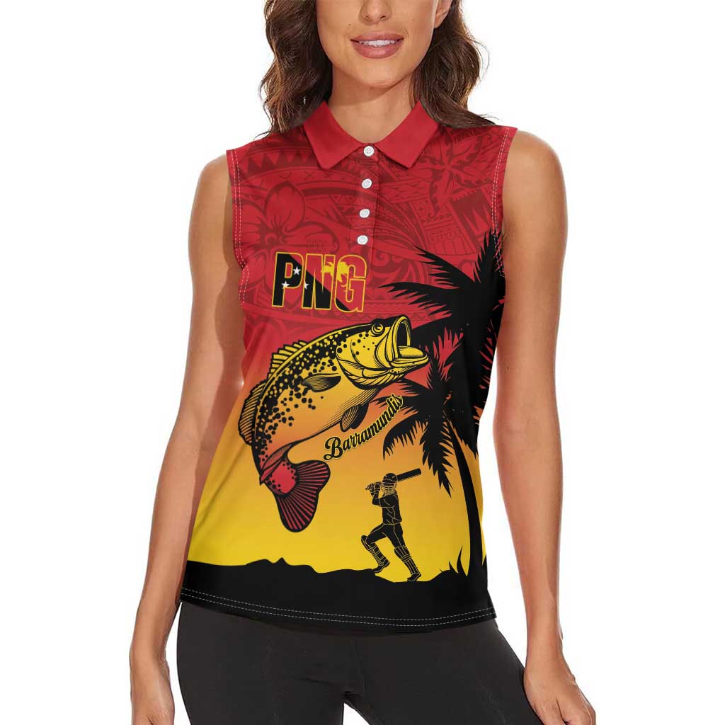Custom Papua New Guinea Cricket Women Sleeveless Polo Shirt PNG Barramundis LT14 - Polynesian Pride
