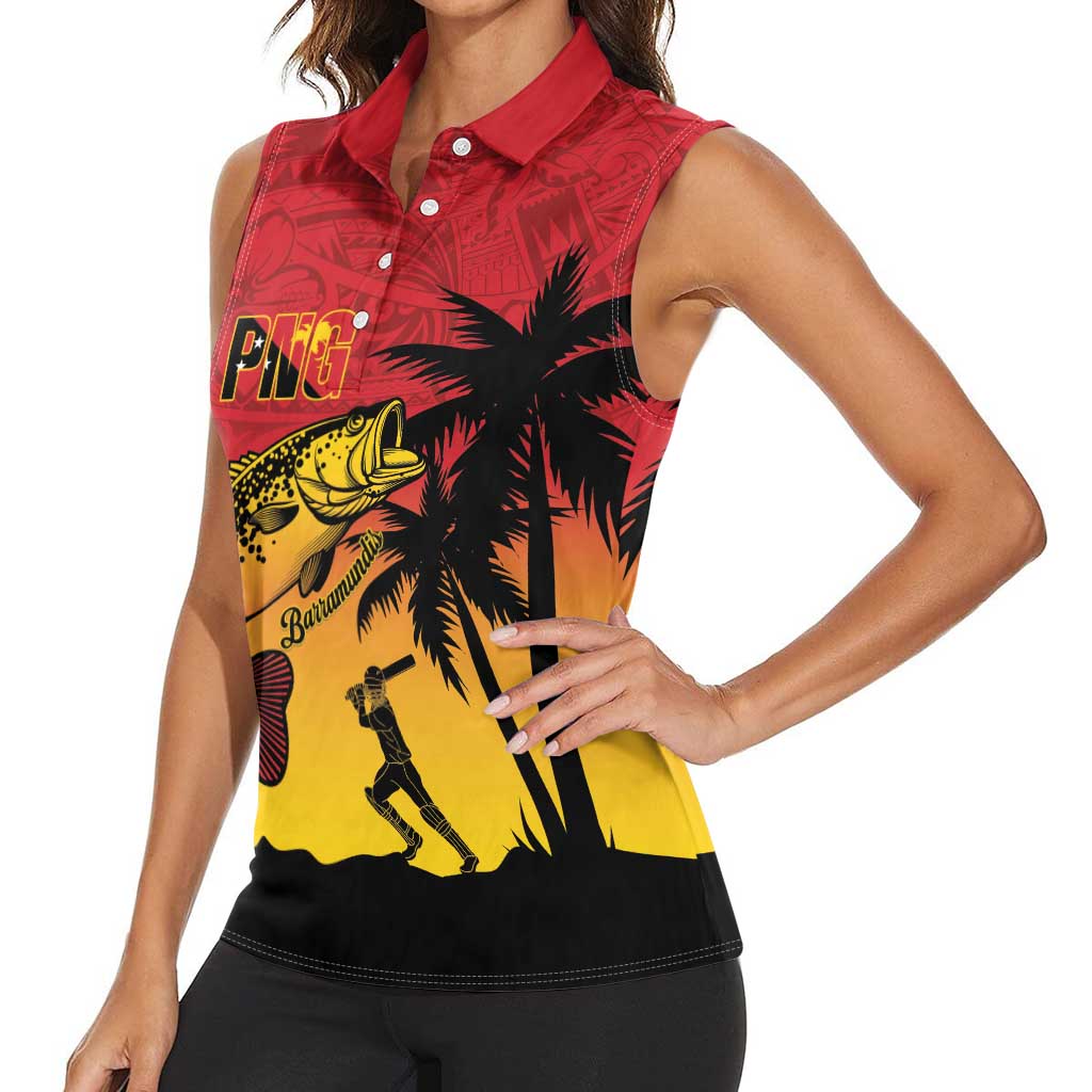 Custom Papua New Guinea Cricket Women Sleeveless Polo Shirt PNG Barramundis LT14 - Polynesian Pride