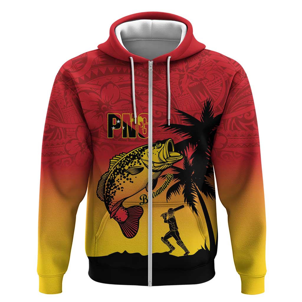 Custom Papua New Guinea Cricket Zip Hoodie PNG Barramundis - Polynesian Pride