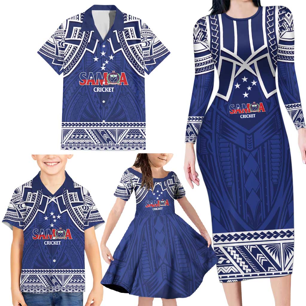 Custom Samoa Cricket Family Matching Long Sleeve Bodycon Dress and Hawaiian Shirt Go Champions Samoan LT14 - Polynesian Pride