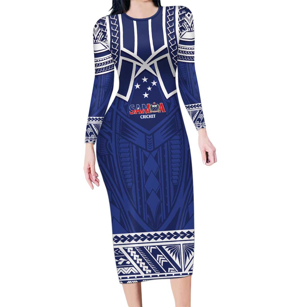 Custom Samoa Cricket Family Matching Long Sleeve Bodycon Dress and Hawaiian Shirt Go Champions Samoan LT14 Mom's Dress Blue - Polynesian Pride
