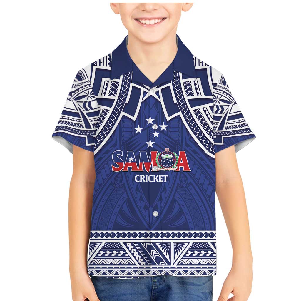 Custom Samoa Cricket Family Matching Mermaid Dress and Hawaiian Shirt Go Champions Samoan LT14 Son's Shirt Blue - Polynesian Pride