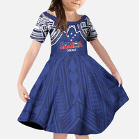 Custom Samoa Cricket Family Matching Off The Shoulder Long Sleeve Dress and Hawaiian Shirt Go Champions Samoan LT14 Daughter's Dress Blue - Polynesian Pride