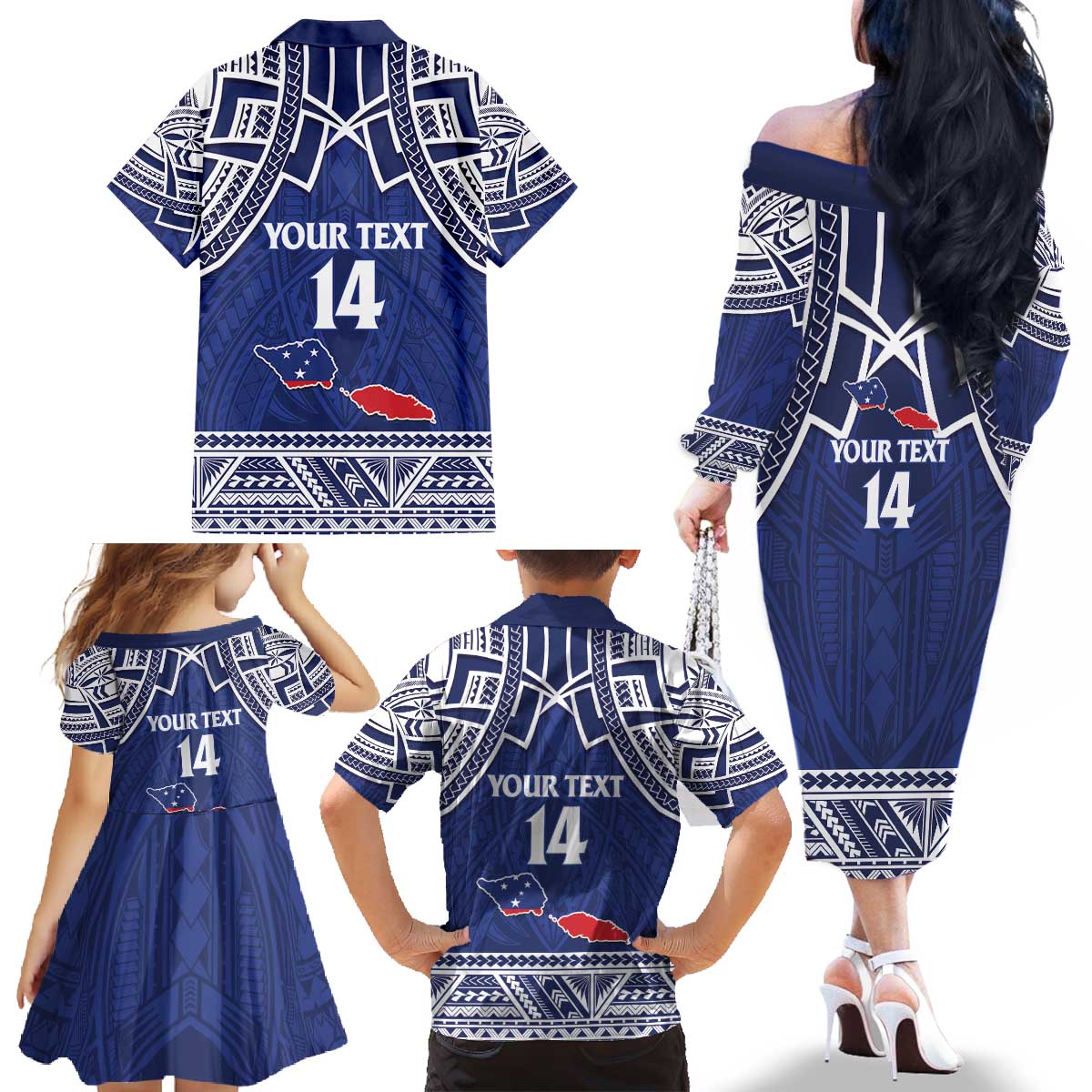 Custom Samoa Cricket Family Matching Off The Shoulder Long Sleeve Dress and Hawaiian Shirt Go Champions Samoan LT14 - Polynesian Pride