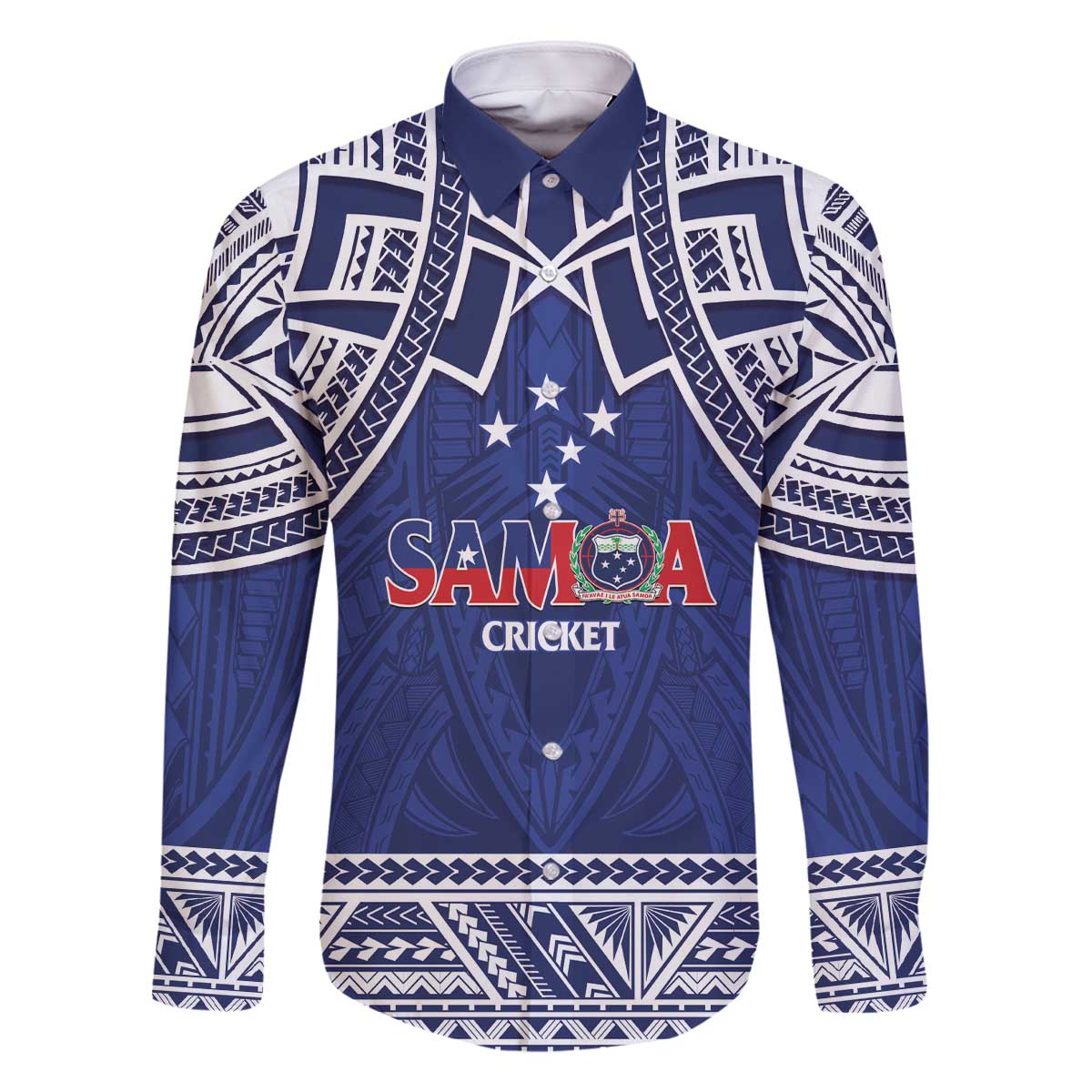 Custom Samoa Cricket Family Matching Off The Shoulder Long Sleeve Dress and Hawaiian Shirt Go Champions Samoan LT14 Dad's Shirt - Long Sleeve Blue - Polynesian Pride
