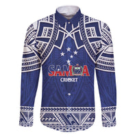 Custom Samoa Cricket Family Matching Off The Shoulder Long Sleeve Dress and Hawaiian Shirt Go Champions Samoan LT14 Dad's Shirt - Long Sleeve Blue - Polynesian Pride