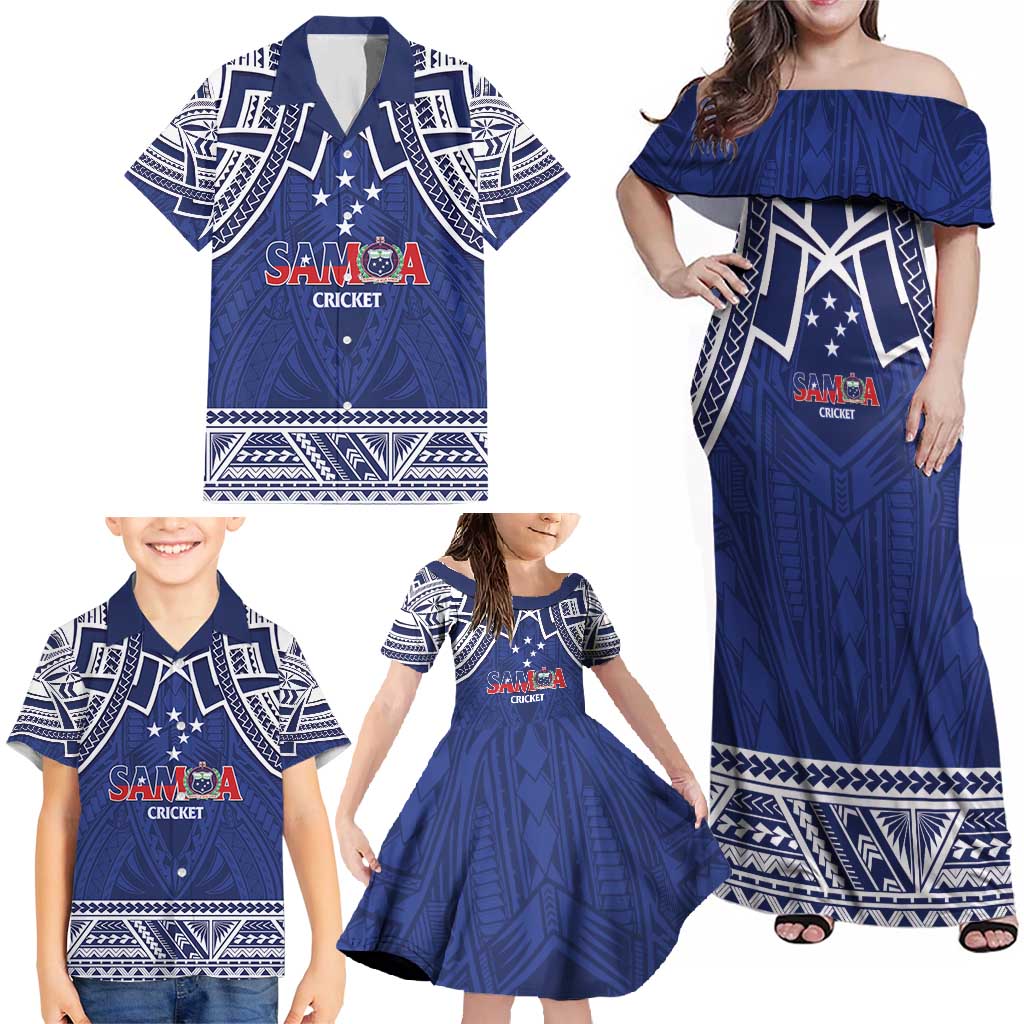 Custom Samoa Cricket Family Matching Off Shoulder Maxi Dress and Hawaiian Shirt Go Champions Samoan LT14 - Polynesian Pride