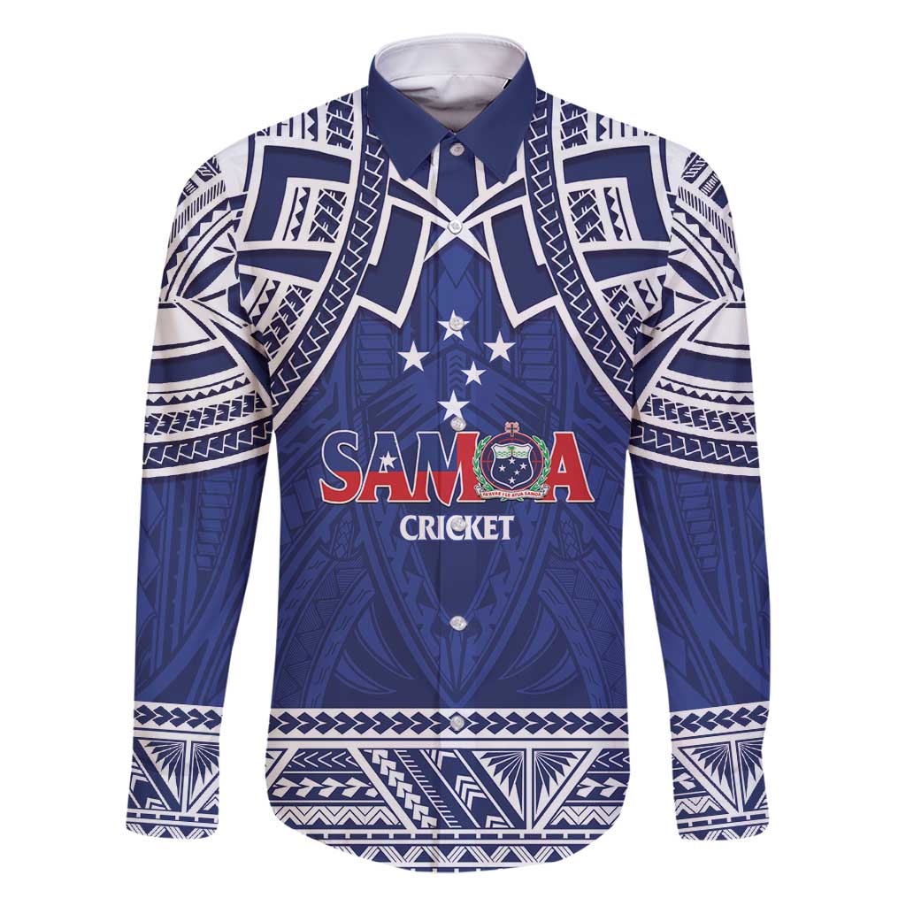 Custom Samoa Cricket Family Matching Off Shoulder Maxi Dress and Hawaiian Shirt Go Champions Samoan LT14 Dad's Shirt - Long Sleeve Blue - Polynesian Pride