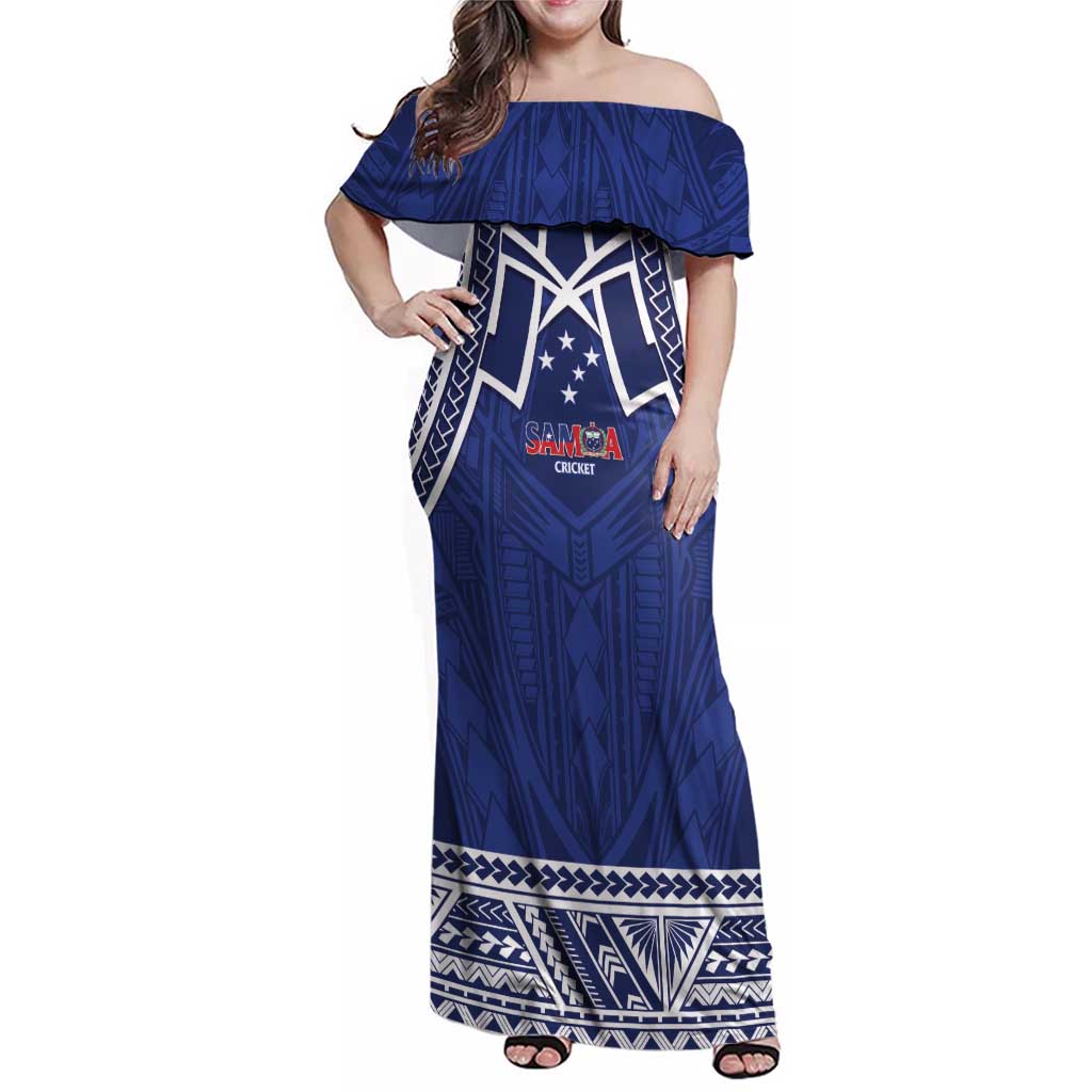 Custom Samoa Cricket Family Matching Off Shoulder Maxi Dress and Hawaiian Shirt Go Champions Samoan LT14 Mom's Dress Blue - Polynesian Pride
