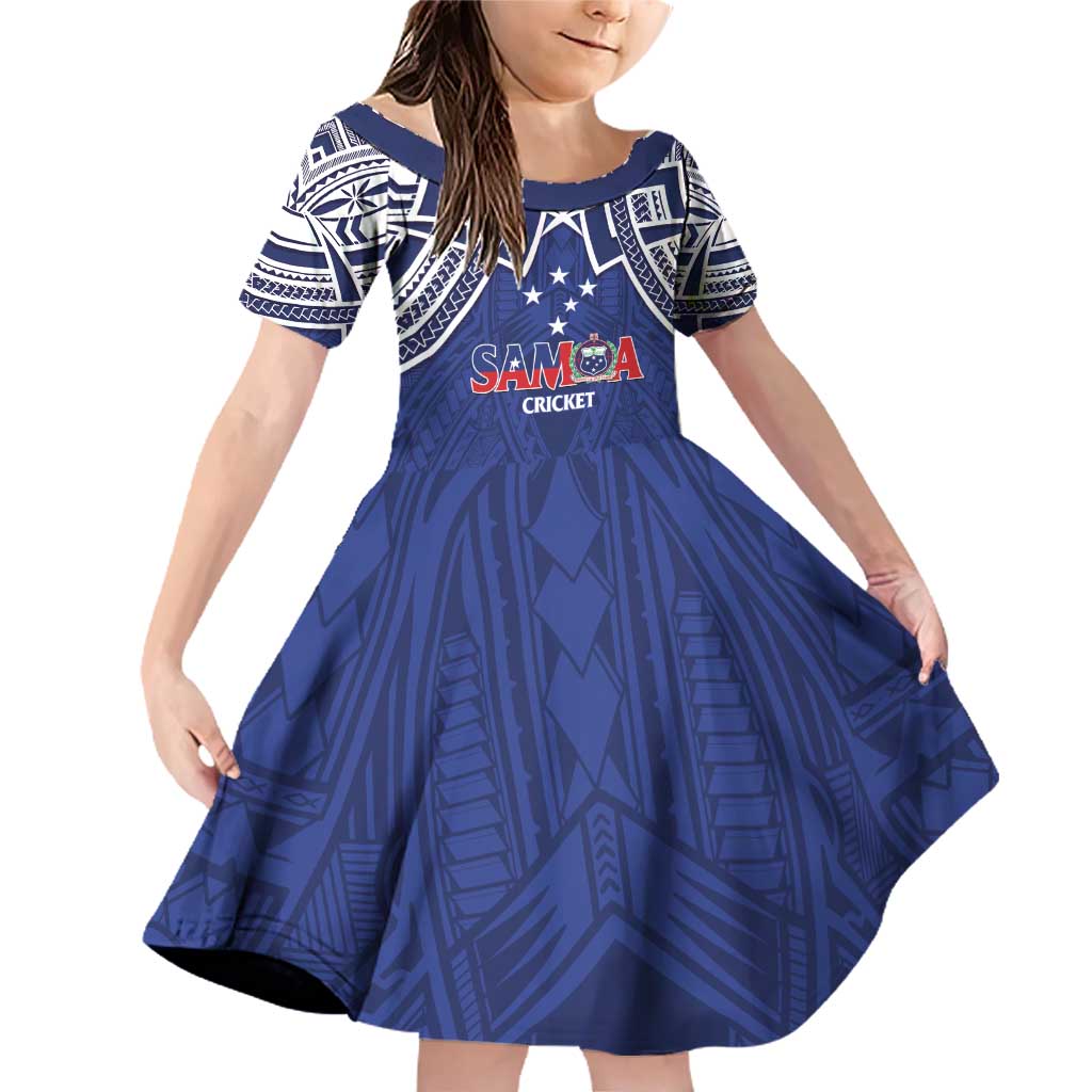 Custom Samoa Cricket Family Matching Off Shoulder Short Dress and Hawaiian Shirt Go Champions Samoan LT14 Daughter's Dress Blue - Polynesian Pride