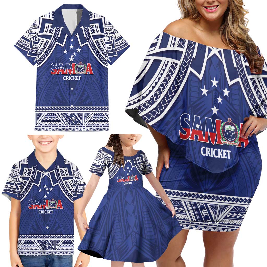 Custom Samoa Cricket Family Matching Off Shoulder Short Dress and Hawaiian Shirt Go Champions Samoan LT14 - Polynesian Pride