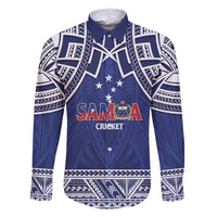 Custom Samoa Cricket Family Matching Off Shoulder Short Dress and Hawaiian Shirt Go Champions Samoan LT14 Dad's Shirt - Long Sleeve Blue - Polynesian Pride