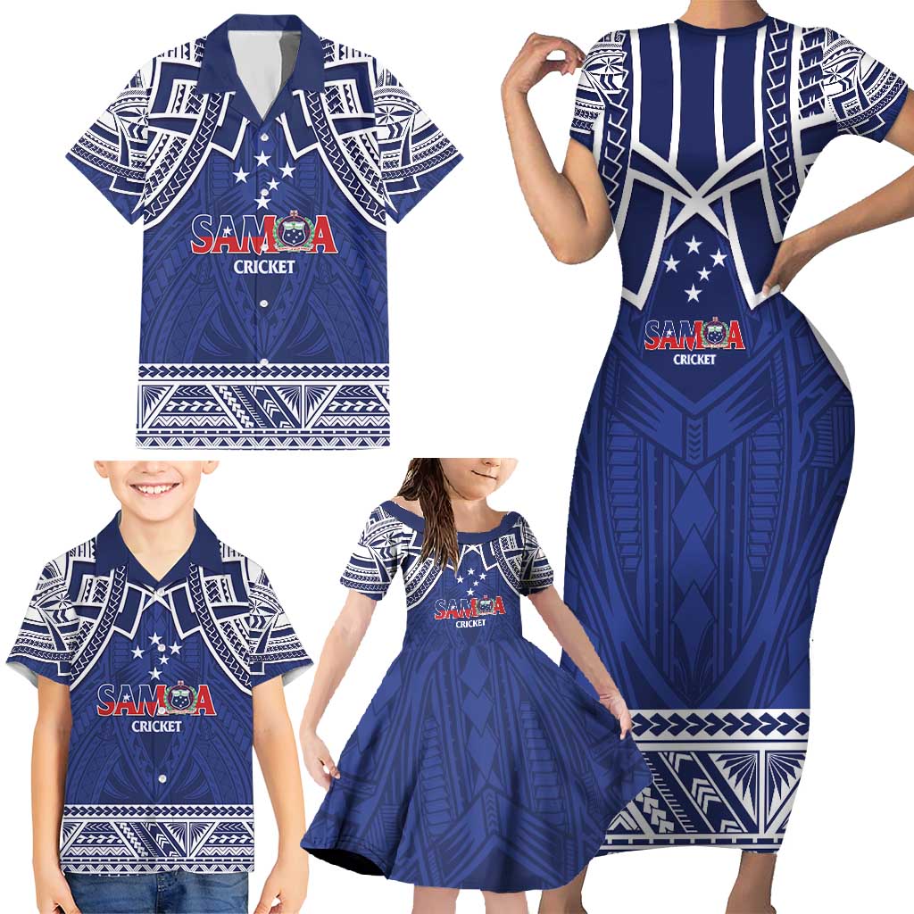Custom Samoa Cricket Family Matching Short Sleeve Bodycon Dress and Hawaiian Shirt Go Champions Samoan LT14 - Polynesian Pride