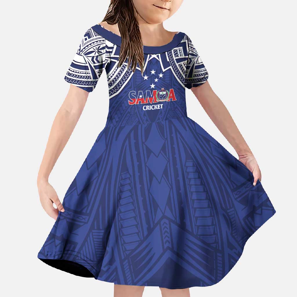 Custom Samoa Cricket Family Matching Summer Maxi Dress and Hawaiian Shirt Go Champions Samoan LT14 Daughter's Dress Blue - Polynesian Pride