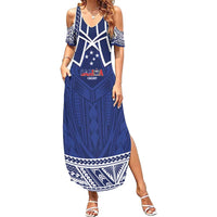 Custom Samoa Cricket Family Matching Summer Maxi Dress and Hawaiian Shirt Go Champions Samoan LT14 Mom's Dress Blue - Polynesian Pride