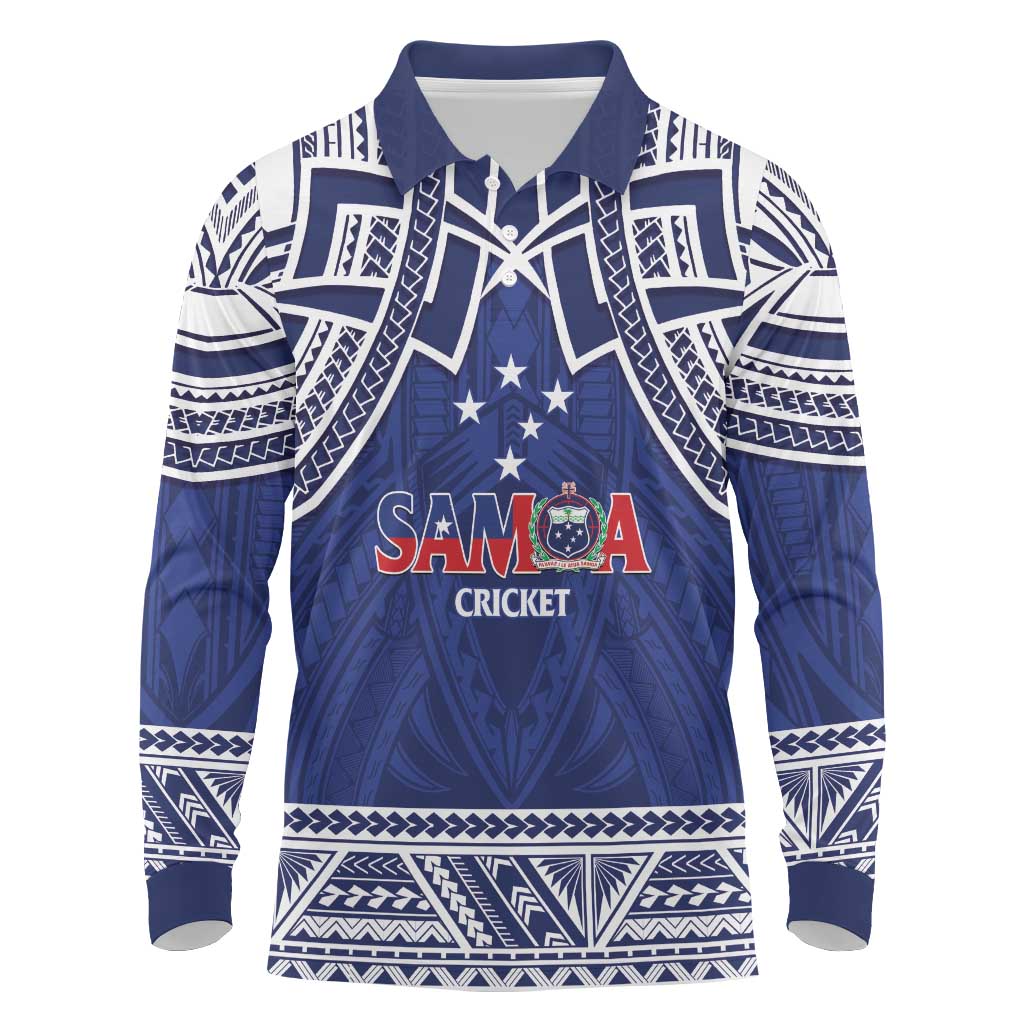 Custom Samoa Cricket Long Sleeve Polo Shirt Go Champions Samoan LT14 Blue - Polynesian Pride