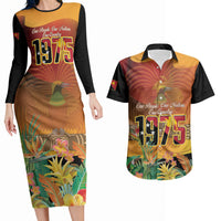 Personalised Papua New Guinea Independence Day Couples Matching Long Sleeve Bodycon Dress and Hawaiian Shirt One People One Nation One Country LT14 Multicolor - Polynesian Pride