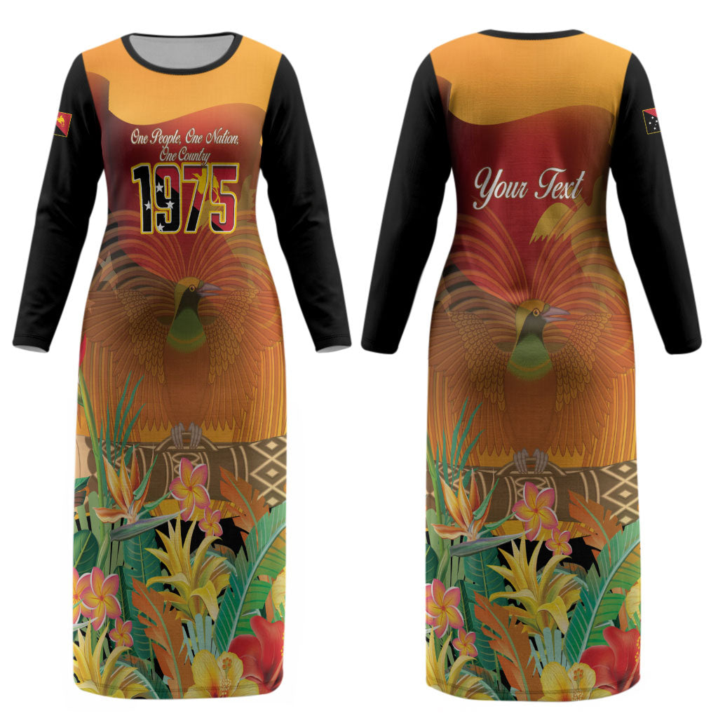 Personalised Papua New Guinea Independence Day Couples Matching Long Sleeve Bodycon Dress and Hawaiian Shirt One People One Nation One Country LT14 - Polynesian Pride