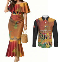 Personalised Papua New Guinea Independence Day Couples Matching Mermaid Dress and Long Sleeve Button Shirt One People One Nation One Country LT14 Multicolor - Polynesian Pride