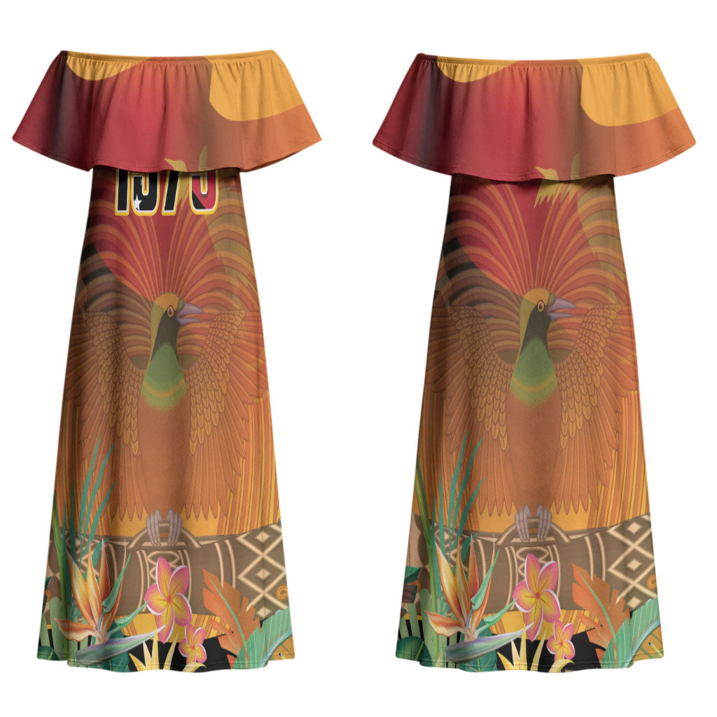 Personalised Papua New Guinea Independence Day Couples Matching Off Shoulder Maxi Dress and Hawaiian Shirt One People One Nation One Country LT14 - Polynesian Pride