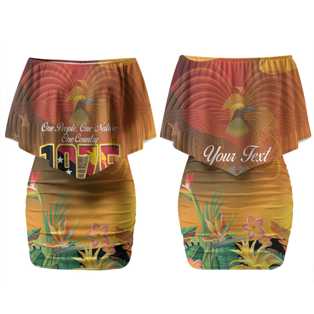 Personalised Papua New Guinea Independence Day Couples Matching Off Shoulder Short Dress and Hawaiian Shirt One People One Nation One Country LT14 - Polynesian Pride