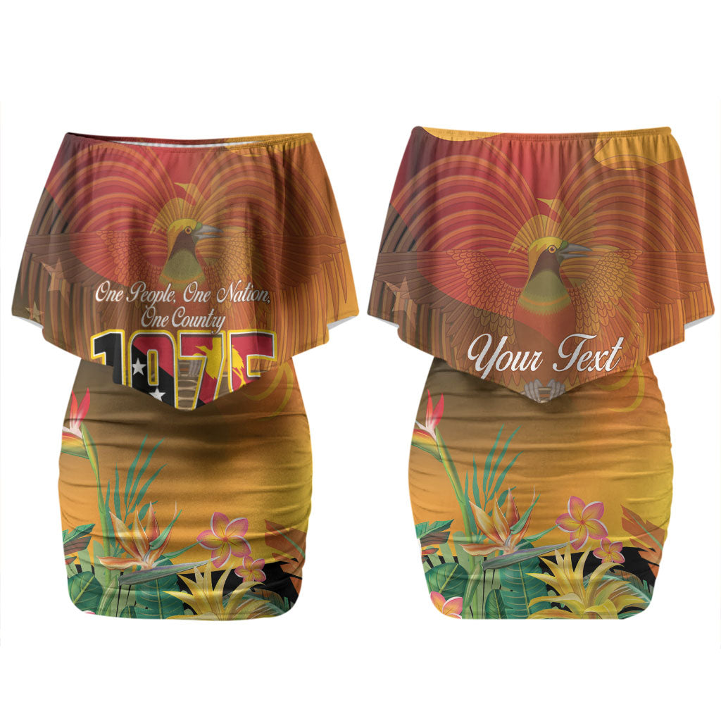 Personalised Papua New Guinea Independence Day Couples Matching Off Shoulder Short Dress and Long Sleeve Button Shirt One People One Nation One Country LT14 - Polynesian Pride
