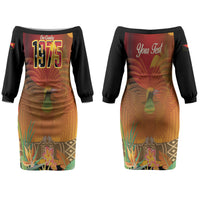 Personalised Papua New Guinea Independence Day Couples Matching Off The Shoulder Long Sleeve Dress and Hawaiian Shirt One People One Nation One Country LT14 - Polynesian Pride