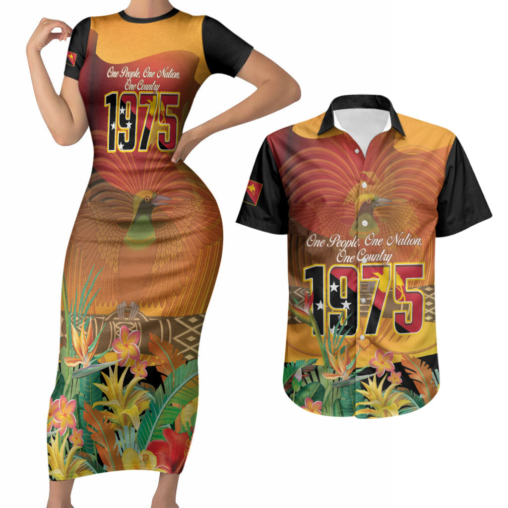 Personalised Papua New Guinea Independence Day Couples Matching Short Sleeve Bodycon Dress and Hawaiian Shirt One People One Nation One Country LT14 Multicolor - Polynesian Pride