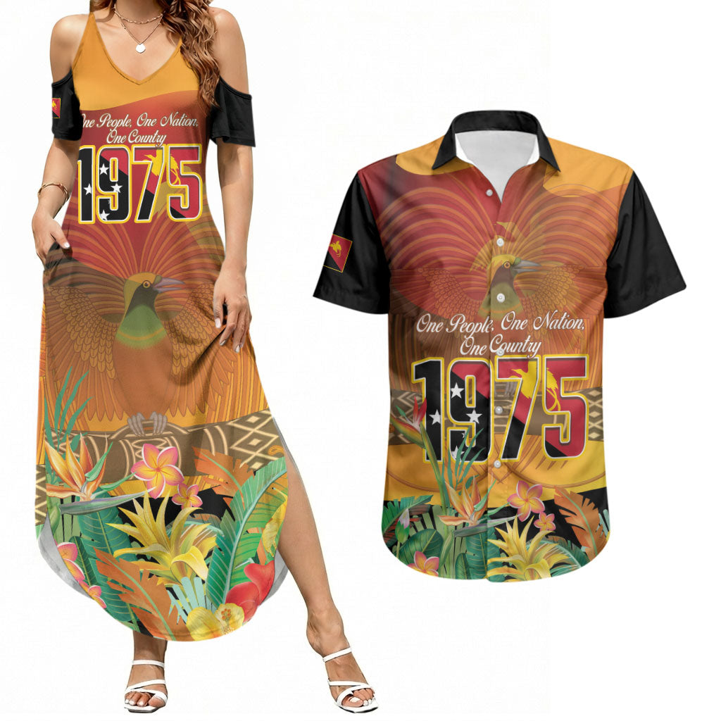Personalised Papua New Guinea Independence Day Couples Matching Summer Maxi Dress and Hawaiian Shirt One People One Nation One Country LT14 Multicolor - Polynesian Pride