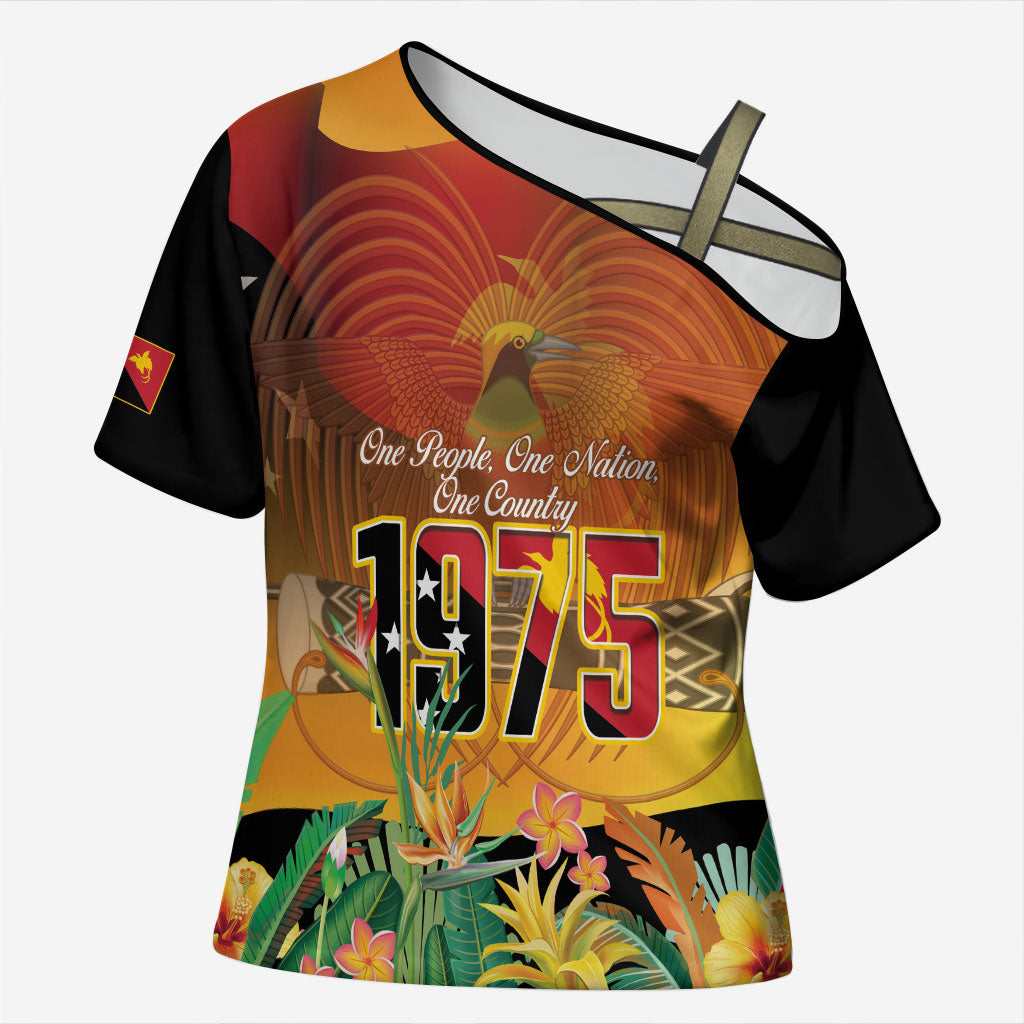 Personalised Papua New Guinea Independence Day Cross Shoulder Shirt One People One Nation One Country LT14 Female Multicolor - Polynesian Pride