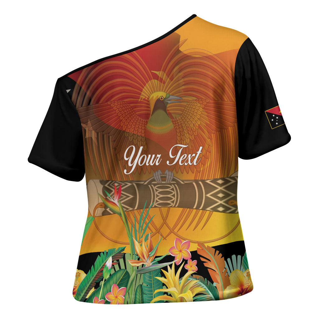 Personalised Papua New Guinea Independence Day Cross Shoulder Shirt One People One Nation One Country LT14 - Polynesian Pride