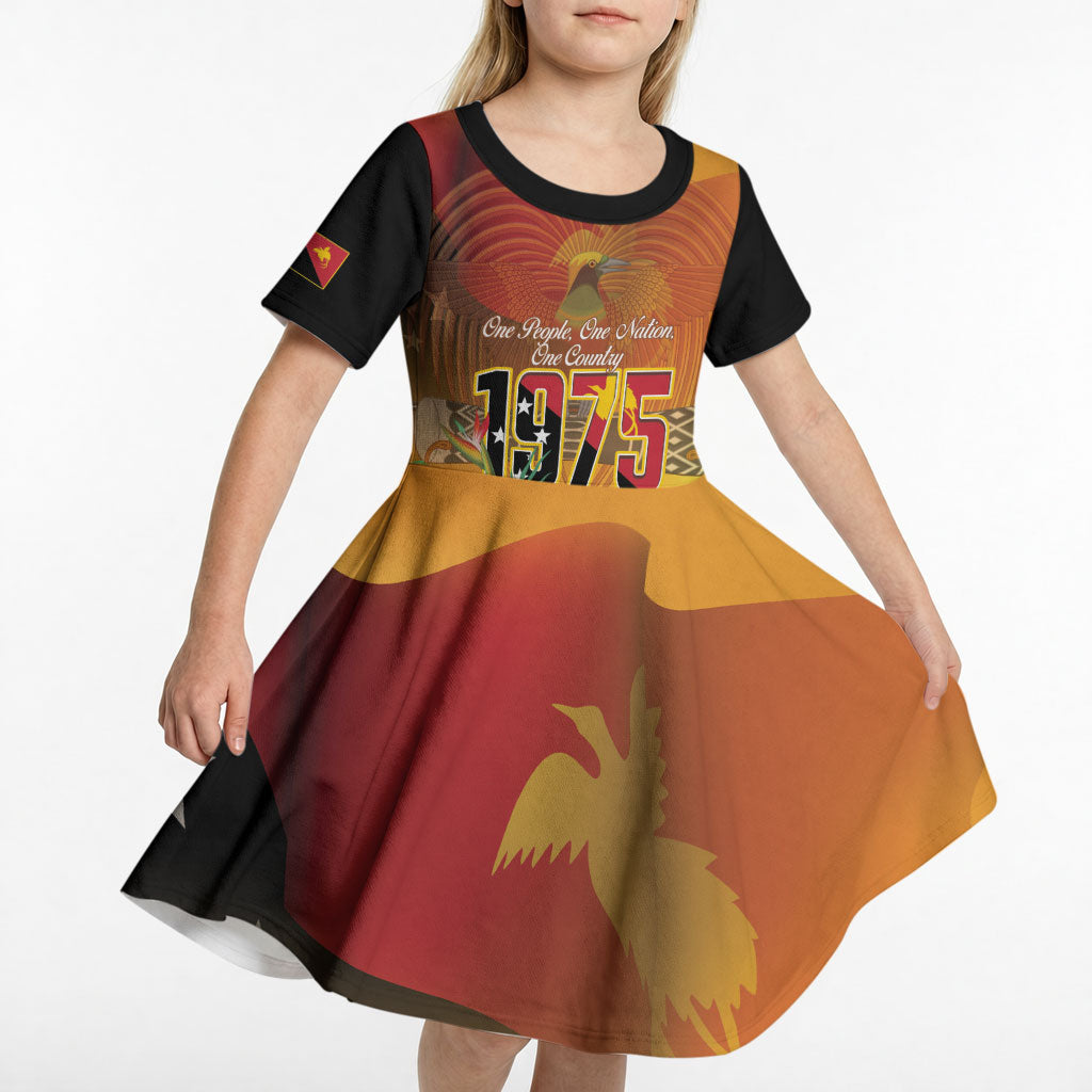 Personalised Papua New Guinea Independence Day Kid Short Sleeve Dress One People One Nation One Country LT14 - Polynesian Pride