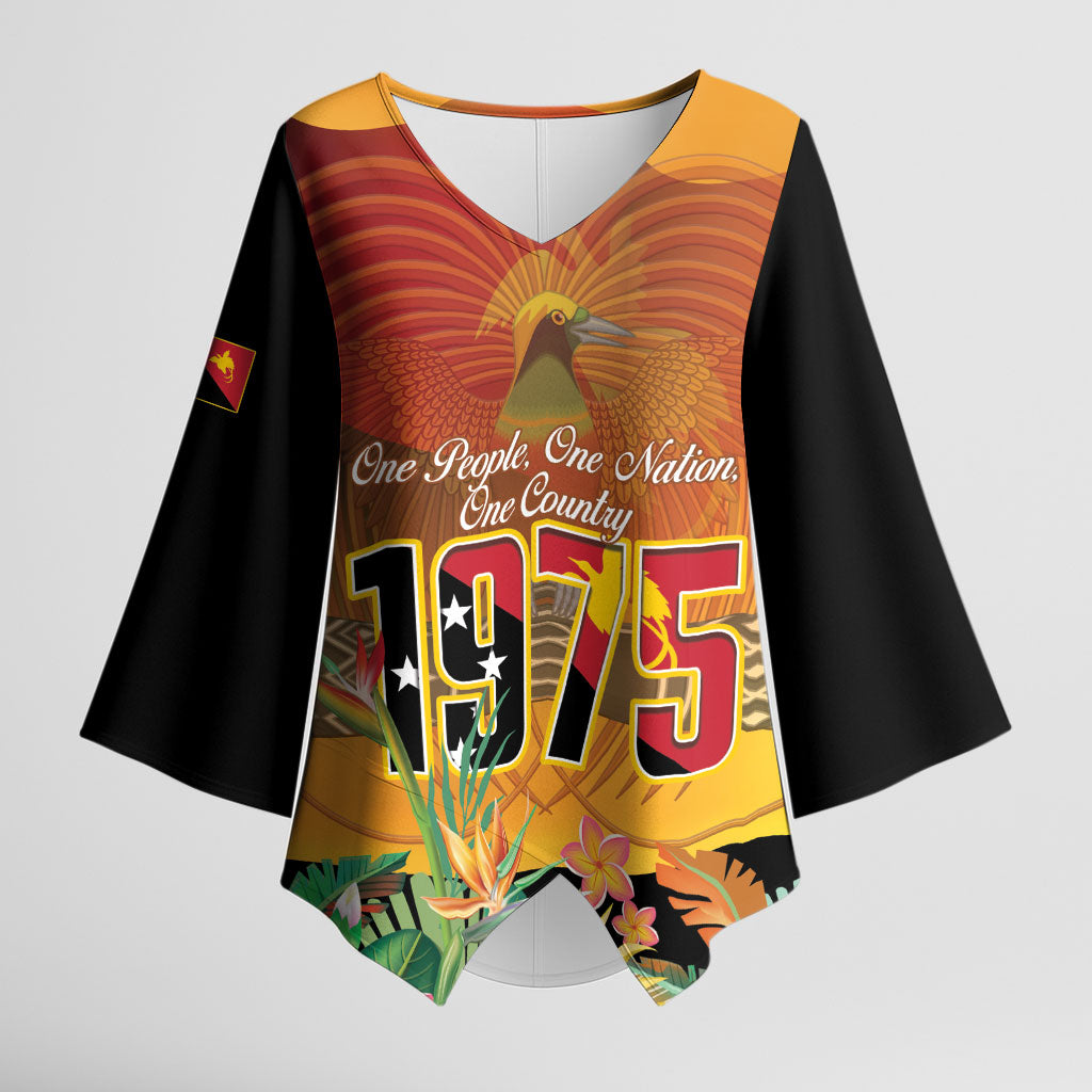 Personalised Papua New Guinea Independence Day Kimono Sleeve Blouse One People One Nation One Country LT14 Female Multicolor - Polynesian Pride