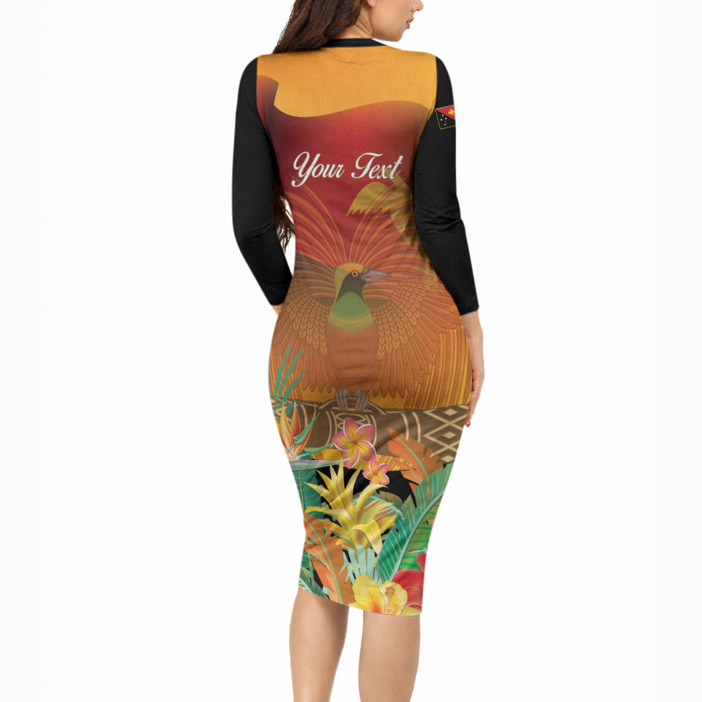 Personalised Papua New Guinea Independence Day Long Sleeve Bodycon Dress One People One Nation One Country LT14 - Polynesian Pride