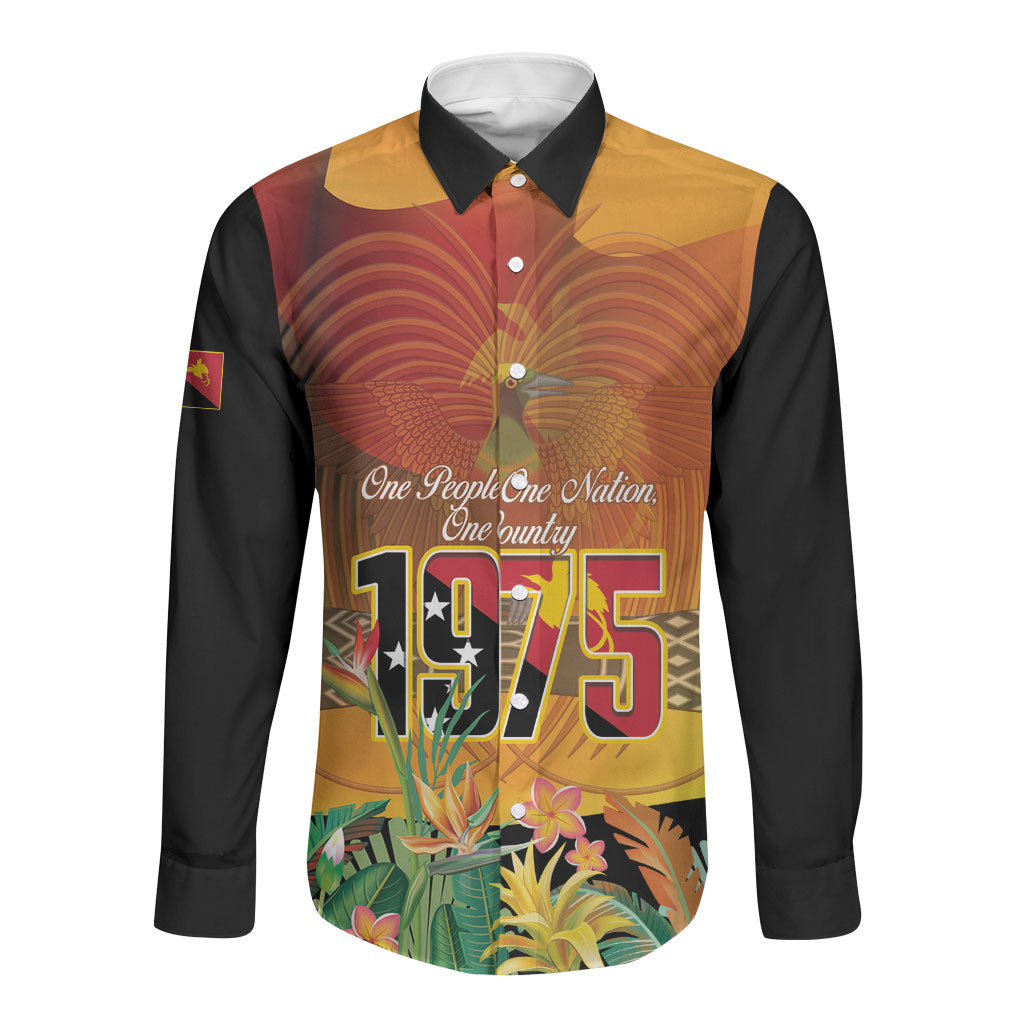 Personalised Papua New Guinea Independence Day Long Sleeve Button Shirt One People One Nation One Country LT14 Unisex Multicolor - Polynesian Pride