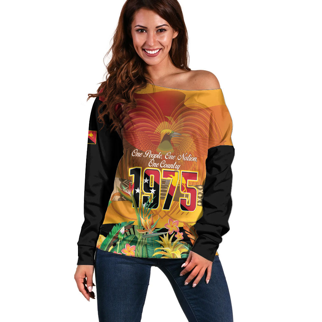 Personalised Papua New Guinea Independence Day Off Shoulder Sweater One People One Nation One Country LT14 Women Multicolor - Polynesian Pride