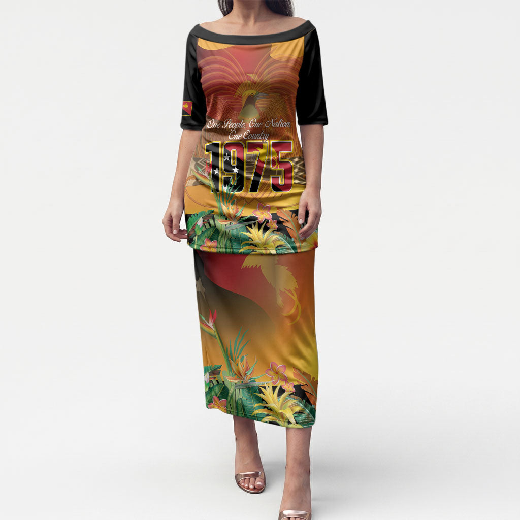 Personalised Papua New Guinea Independence Day Puletasi One People One Nation One Country LT14 Long Dress Multicolor - Polynesian Pride