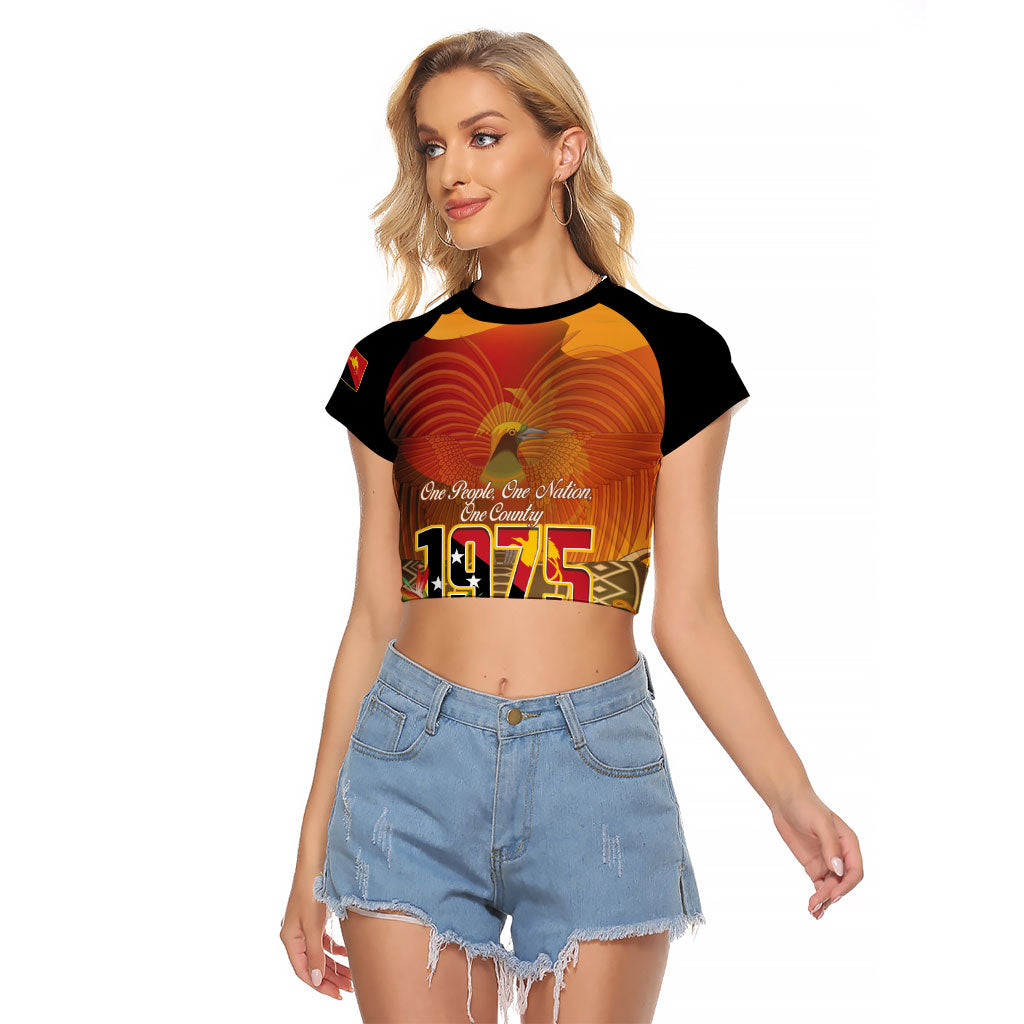 Personalised Papua New Guinea Independence Day Raglan Cropped T Shirt One People One Nation One Country LT14 Female Multicolor - Polynesian Pride