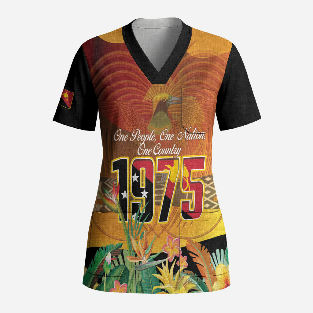 Personalised Papua New Guinea Independence Day Scrub Top One People One Nation One Country LT14 Adult Multicolor - Polynesian Pride