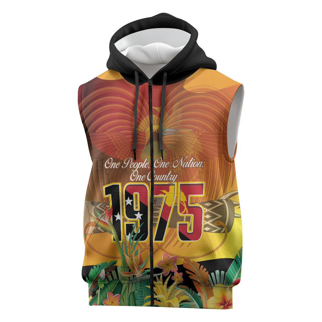 Personalised Papua New Guinea Independence Day Sleeveless Zip Hoodie One People One Nation One Country LT14 Multicolor - Polynesian Pride