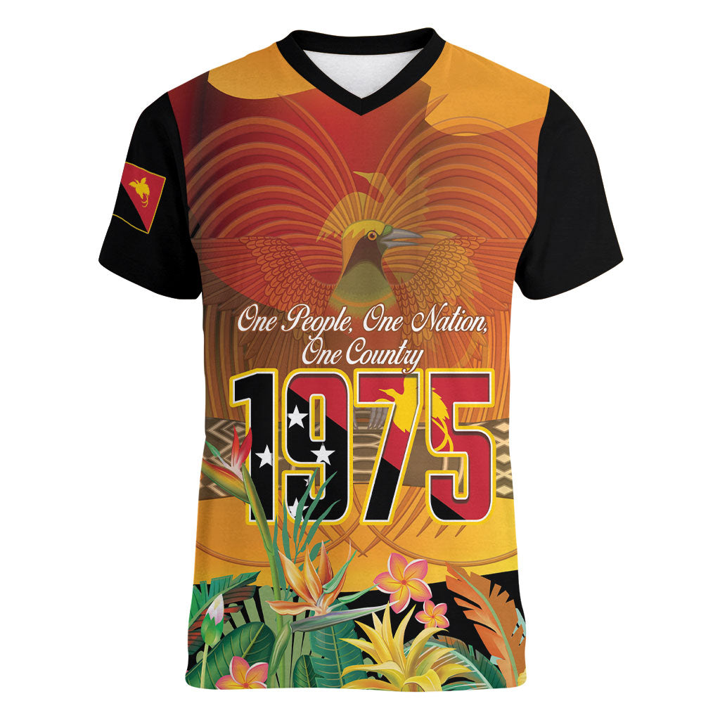 Personalised Papua New Guinea Independence Day Women V-Neck T-Shirt One People One Nation One Country LT14 Female Multicolor - Polynesian Pride