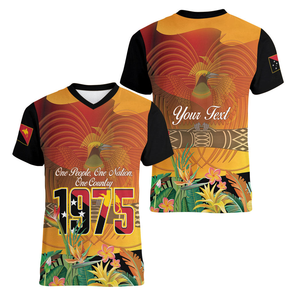 Personalised Papua New Guinea Independence Day Women V-Neck T-Shirt One People One Nation One Country LT14 - Polynesian Pride