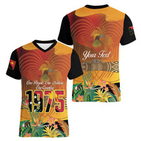 Personalised Papua New Guinea Independence Day Women V-Neck T-Shirt One People One Nation One Country LT14 - Polynesian Pride