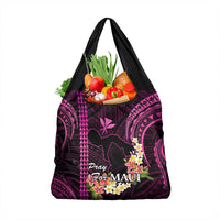 Pink Hawaii Grocery Bag Pray For Maui Hawaiian Plumeria Be Strong LT14 1-pack One Size Pink - Polynesian Pride